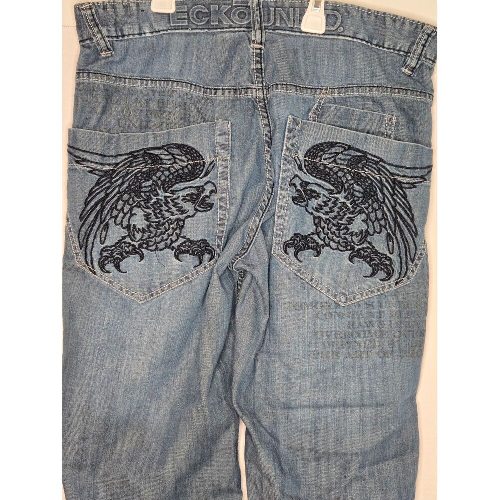 Vintage Ecko Unltd Embroidered Eagle 1972 Baggy Jeans | Men's Size 34 | Blue - Picture 4 of 10